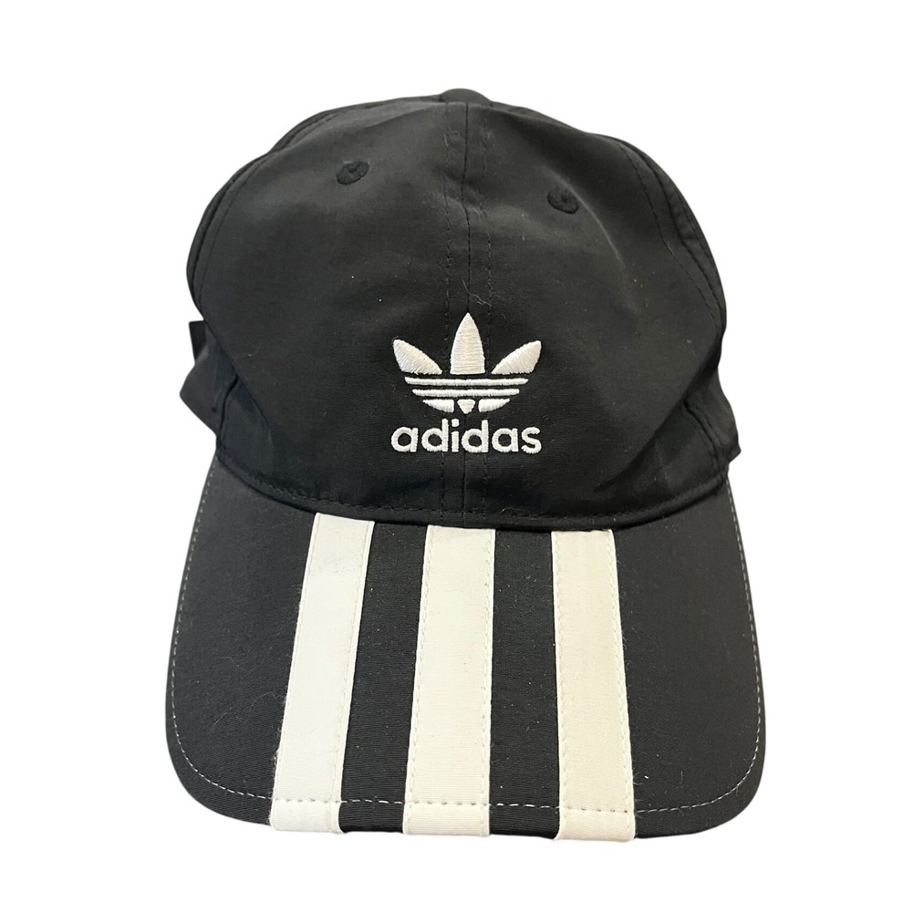 Adidas Hat Unisex OSFA Black Trefoil 3-Stripes Adjustable Nylon Baseball Cap